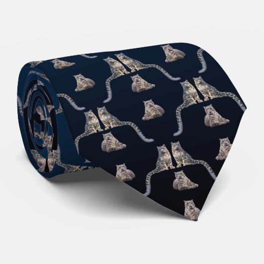 Snow Leopard Frenzy Krawatte Dbl Sided (Dunkelblau (Gerollt)