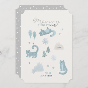 Snow Leopard Meowy Christmas Blue Holiday Card Einladung