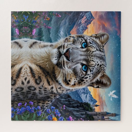 Snow Leopard Mountain Valley Sunset Puzzle (Horizontal)
