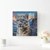 Snow Leopard Mountain Valley Sunset Quadratische Wanduhr (Zuhause)