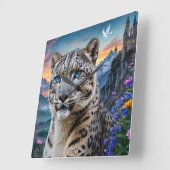 Snow Leopard Mountain Valley Sunset Quadratische Wanduhr (Winkel)