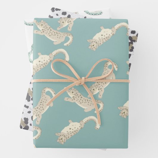 Snow Leopard Muster Blau Geschenkpapier Set (Beispiel)