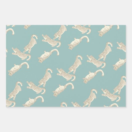 Snow Leopard Muster Blau Geschenkpapier Set (Vorderseite)
