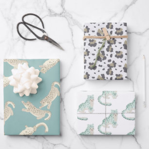 Snow Leopard Muster Blau Geschenkpapier Set