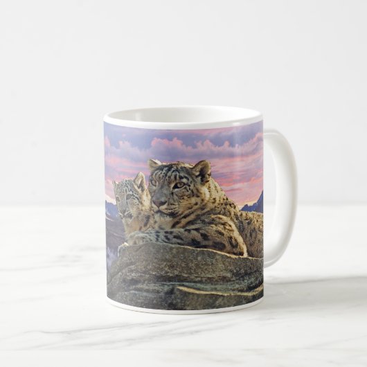 Snow Leopard Mutter und Cub - Kaffeetasse (VorderseiteRechts)
