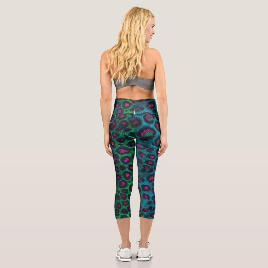 Snow Leopard Neon-Noir Muster Capri Leggings (Rückseite)