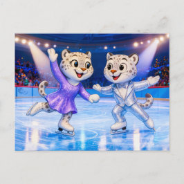 Snow Leopard Pair Performing Ice Dance Routine in  Postkarte