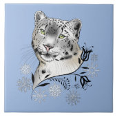 Snow Leopard Snowflakes Blaue Blumen Fliese (Vorderseite)