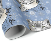 Snow Leopard Snowflakes Blaue Blumen Geschenkpapier (Rolleneckpunkt)