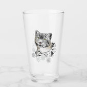 Snow Leopard Snowflakes Blaue Blumen Glas (Vorderseite)