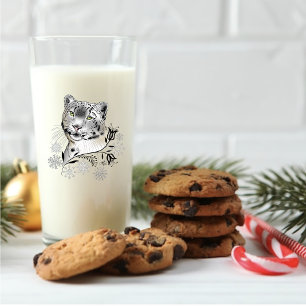 Snow Leopard Snowflakes Blaue Blumen Glas