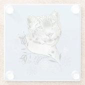 Snow Leopard Snowflakes Blaue Blumen Glasuntersetzer (Rückseite)