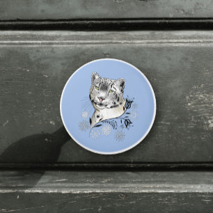 Snow Leopard Snowflakes Blaue Blumen Keramikknauf