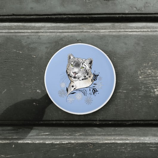 Snow Leopard Snowflakes Blaue Blumen Keramikknauf