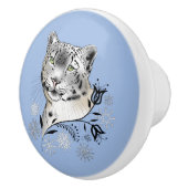 Snow Leopard Snowflakes Blaue Blumen Keramikknauf (Rechts)