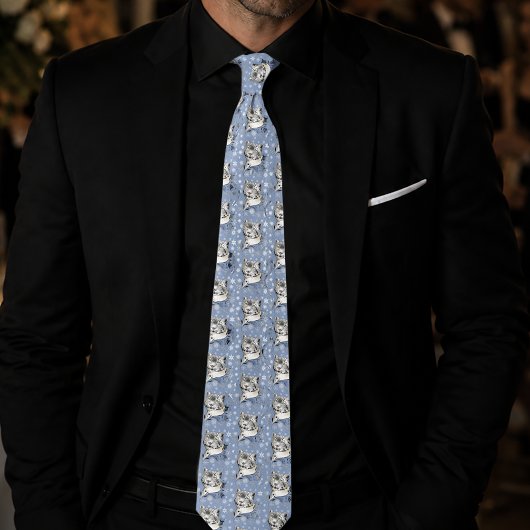 Snow Leopard Snowflakes Blaue Blumen Krawatte