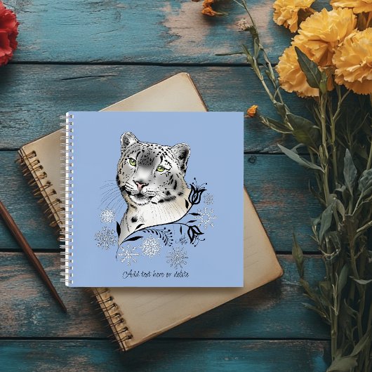 Snow Leopard Snowflakes Blaue Blumen Notizblock