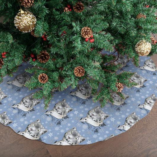 Snow Leopard Snowflakes Blaue Blumen Polyester Weihnachtsbaumdecke