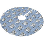Snow Leopard Snowflakes Blaue Blumen Polyester Weihnachtsbaumdecke (Schrägansicht)