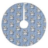 Snow Leopard Snowflakes Blaue Blumen Polyester Weihnachtsbaumdecke (Vorderseite)