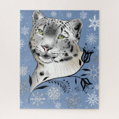 Snow Leopard Snowflakes Blaue Blumen Puzzle (Vertikal)