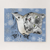 Snow Leopard Snowflakes Blaue Blumen Puzzle (Horizontal)