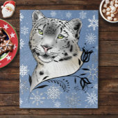 Snow Leopard Snowflakes Blaue Blumen Puzzle