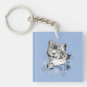 Snow Leopard Snowflakes Blaue Blumen Schlüsselanhänger (Vorderseite)