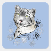 Snow Leopard Snowflakes Blaue Rose Quadratischer Aufkleber (Vorderseite)