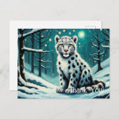 Snow Leopard Snowy Forest Night Postkarte (Vorne/Hinten)