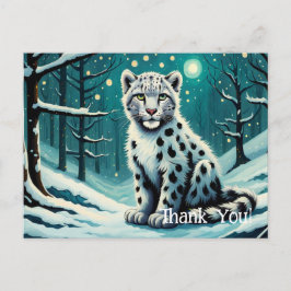 Snow Leopard Snowy Forest Night Postkarte