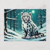 Snow Leopard Snowy Forest Night Postkarte (Vorderseite)