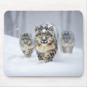 Snow Leopard Tierfamilie Wandern Mousepad