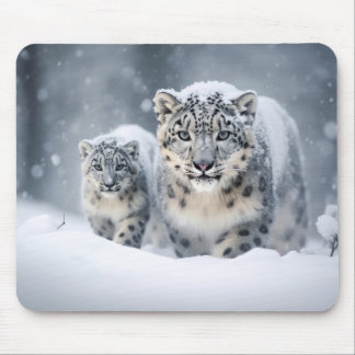 Snow Leopard Tierfamilie Wandern Mousepad