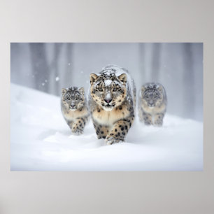 Snow Leopard Tierfamilie Wandern Poster