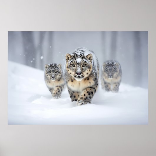 Snow Leopard Tierfamilie Wandern Poster (Vorne)