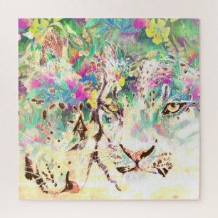 Snow Leopard tropische Blume Hawaiianische Tiere Puzzle