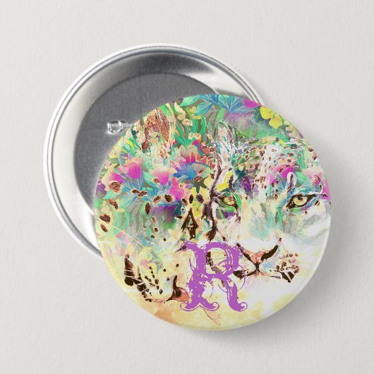 Snow leopard tropische Blume Hawaiianisches Tier Button (Vorne & Hinten)