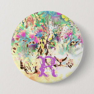 Snow leopard tropische Blume Hawaiianisches Tier Button