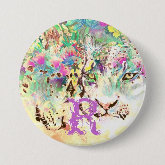 Snow leopard tropische Blume Hawaiianisches Tier Button (Vorderseite)