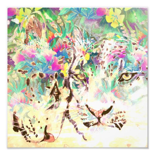 Snow leopard tropische Blume Hawaiianisches Tier Fotodruck (Vorne)