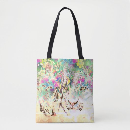 Snow leopard tropische Blume Hawaiianisches Tier Tasche (Vorderseite)