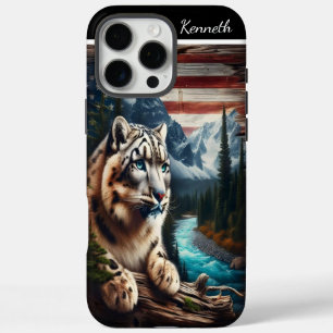 Snow Leopard unter einem Berg Himmel iPhone 16 Pro Max Hülle