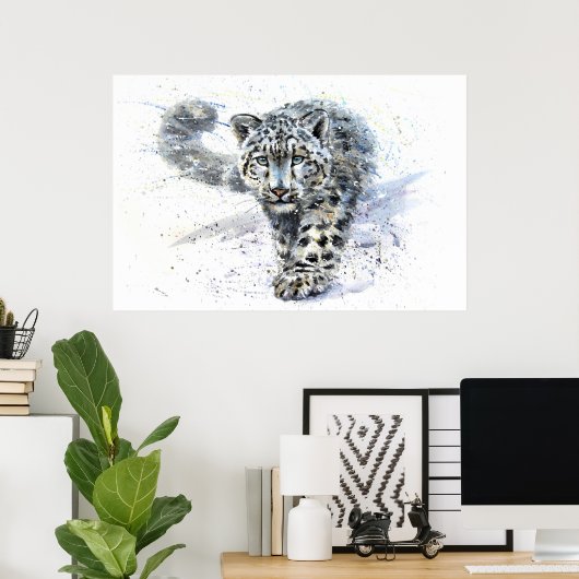 Snow Leopard Wasserfarbe Poster (Heimbüro)