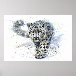 Snow Leopard Wasserfarbe Poster