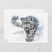 Snow Leopard Wasserfarbe Postkarte (Vorne/Hinten)