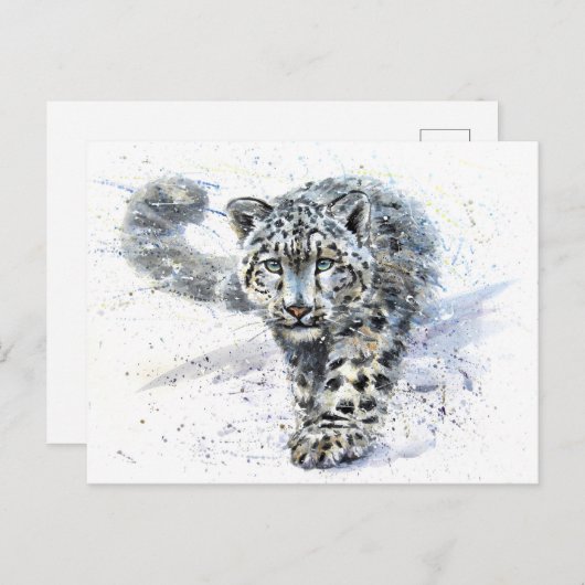 Snow Leopard Wasserfarbe Postkarte (Vorne/Hinten)