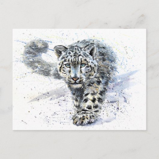 Snow Leopard Wasserfarbe Postkarte (Vorderseite)