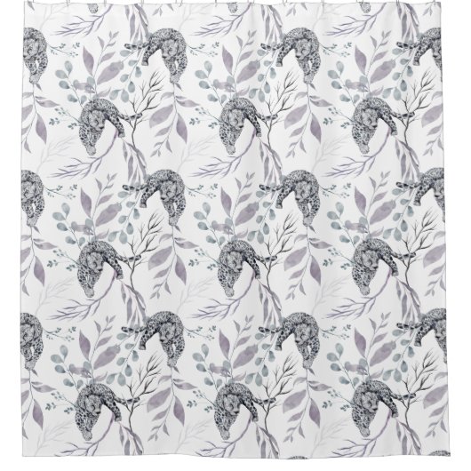 Snow Leopard Whimsical Botanicals Duschvorhang (Vorderseite)