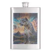 Snow Leopard Wildfire Sunrise Reflexion Flachmann (Vorderseite)